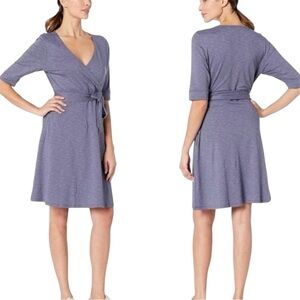 Toad & Co Cue Wrap Cafe Dress Women’s L Blue Organic Cotton Casual Travel